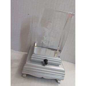 3D Etched Crystal Holy Family w/ lighted stand  y2k Jesus Mother Mary 3 in